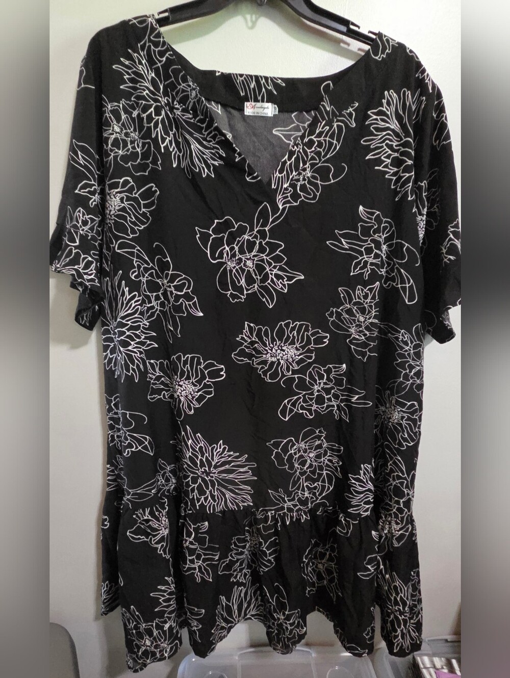Black Floral V-Neck Swim Coverup Tunic